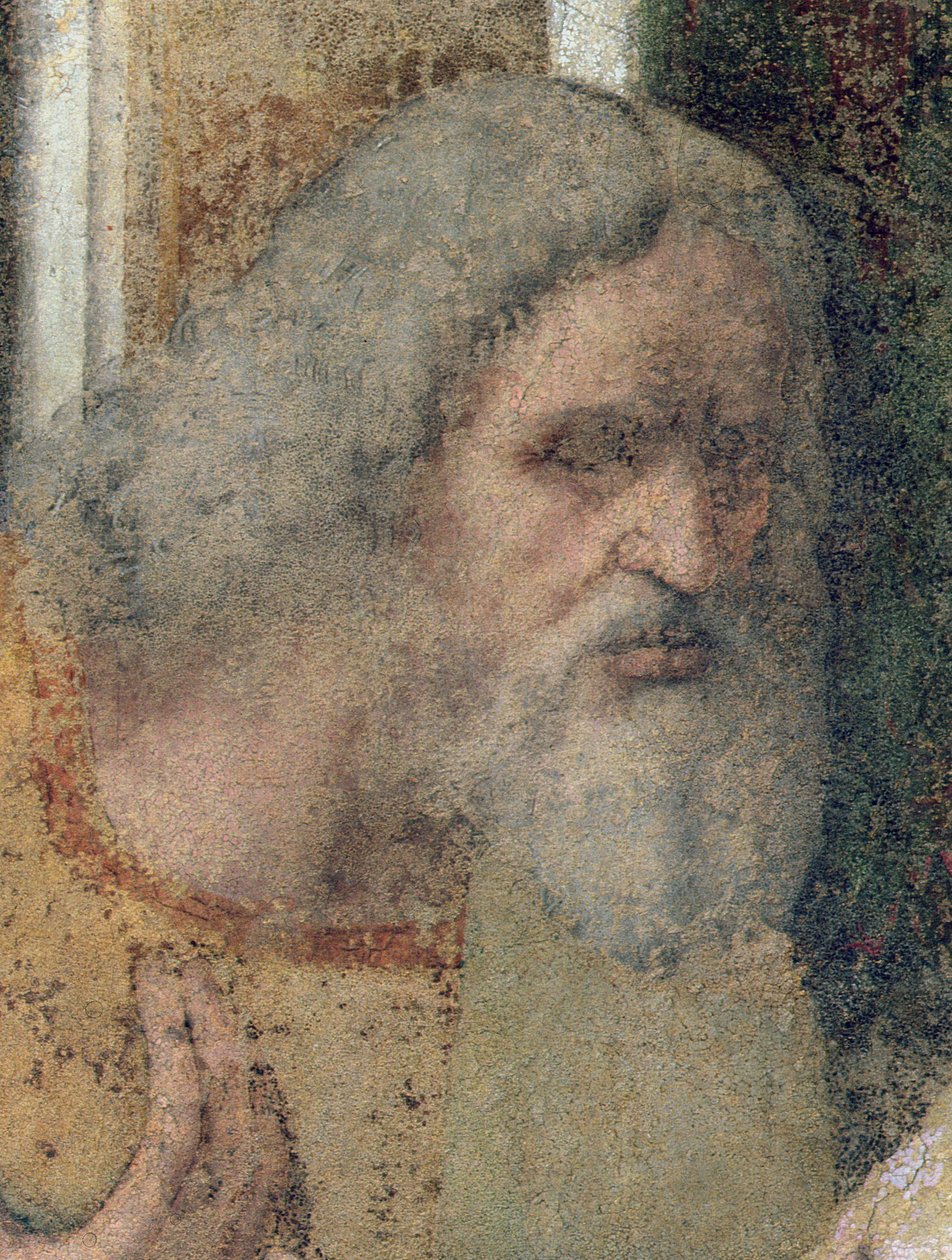 Viimeinen ehtoollinen, 1495-97 (restauroinnin jälkeen) (yksityiskohta kuvasta 161739). tekijältä Leonardo da Vinci
