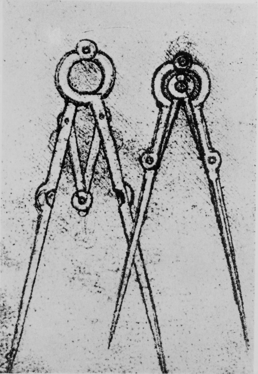 Kahden tyyppinen säädettävä avattava kompassi, fol. 108v Pariisin käsikirjoituksesta H, 1493-4 tekijältä Leonardo da Vinci