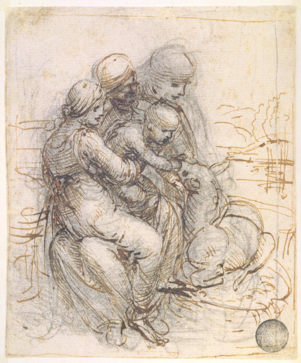 Neitsyt ja lapsi Pyhän Annan kanssa, n. 1501-10 (kynä ja muste paperille) tekijältä Leonardo da Vinci