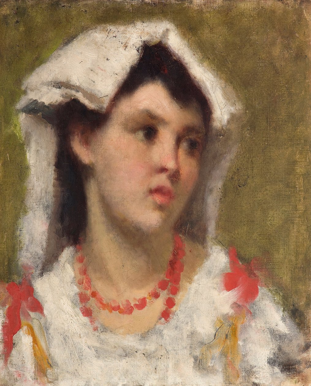 La ciociara Portrait de paysanne de la region de la Ciociaria pres de Rome (Nuori nainen Ciociariasta Rooman läheltä) Peinture de Leonardo Bazzaro (1853-1937) Collection privee tekijältä Leonardo Bazzaro