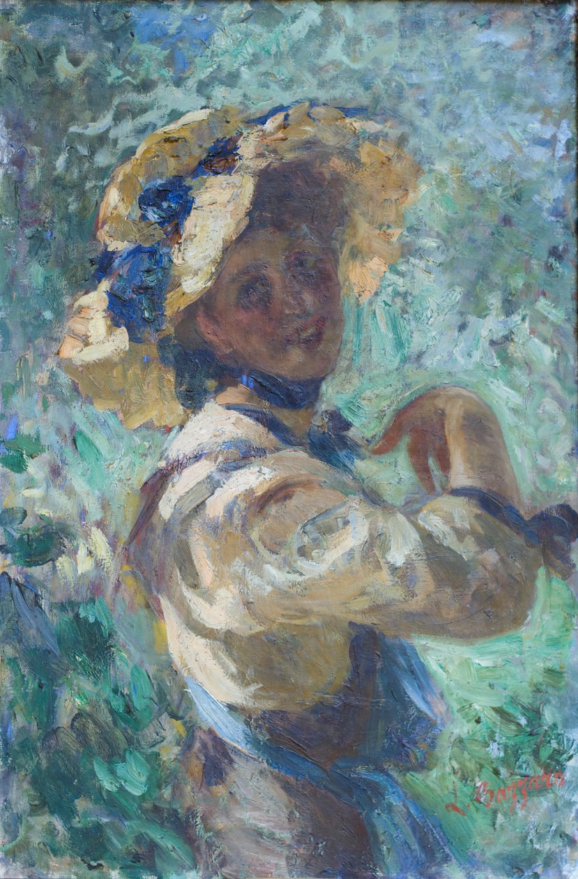 Nainen puutarhassa (öljy kankaalle) tekijältä Leonardo Bazzaro