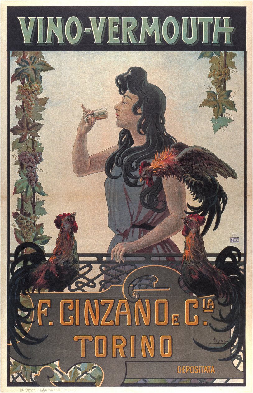 Vino-Vermouth-mainos, noin 1900 (vedos). tekijältä Leonardo Roda