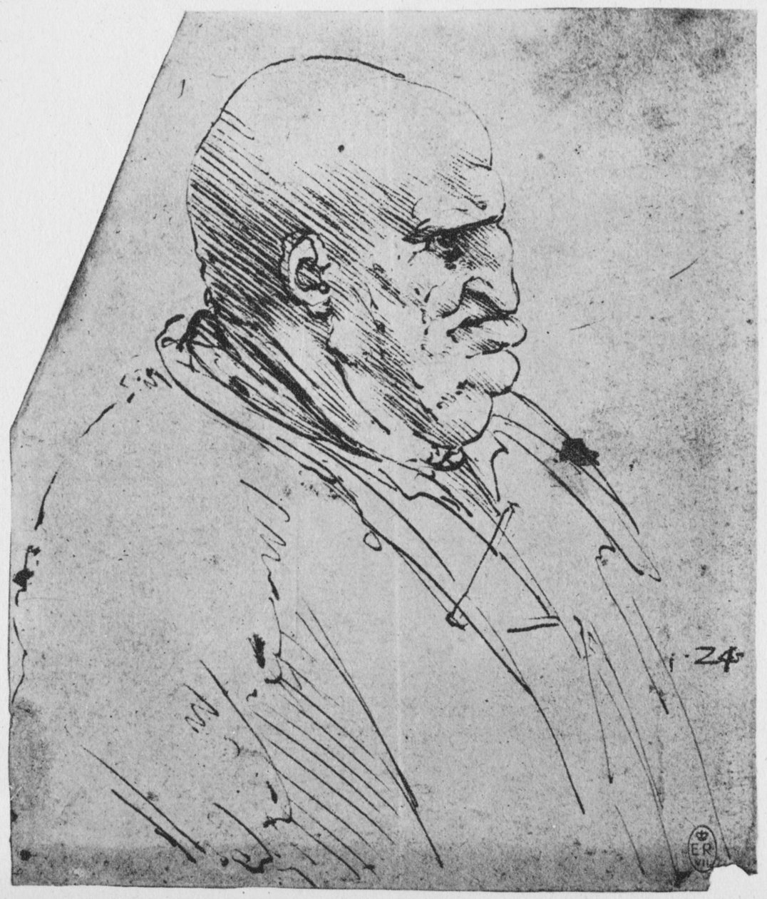 Groteski profiili oikealla olevasta miehestä, c1480 1945 tekijältä Leonardo da Vinci