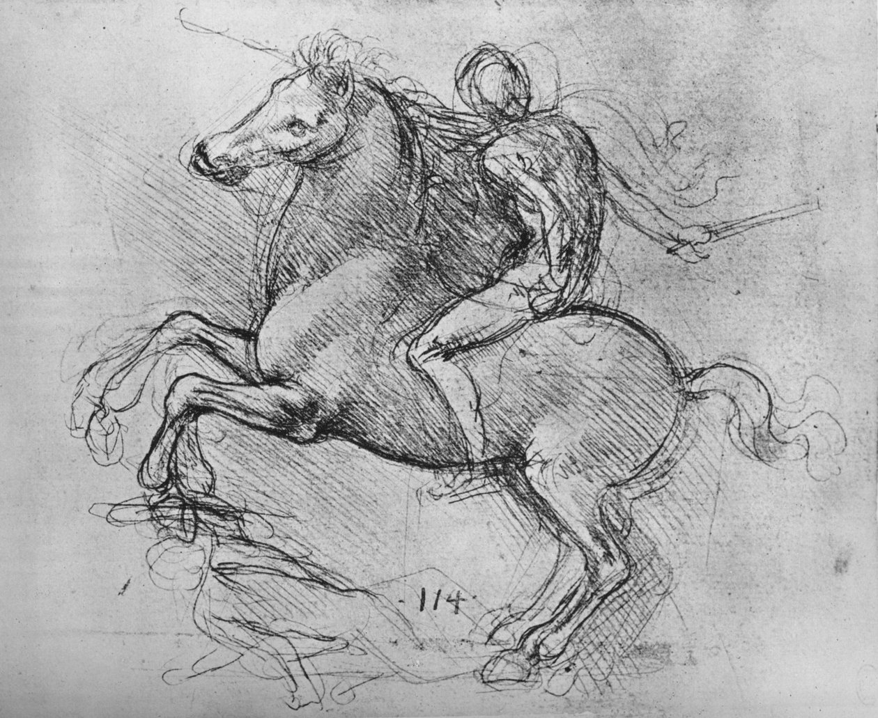 Ratsumies tallaa kaatunutta vihollista, c1480 1945 tekijältä Leonardo da Vinci