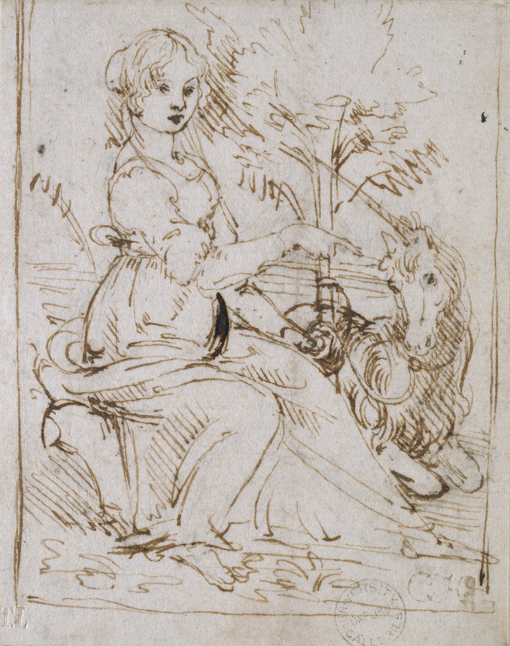 Neito yksisarvisen kanssa, 1470-luvun loppu tekijältä Leonardo da Vinci