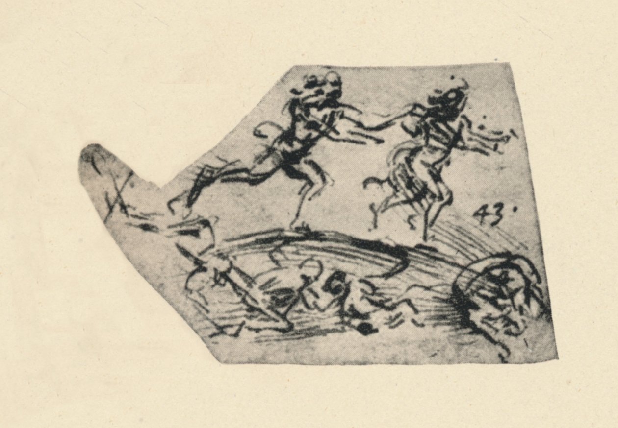 Mies jahtaa naista, c1480 1945 tekijältä Leonardo da Vinci