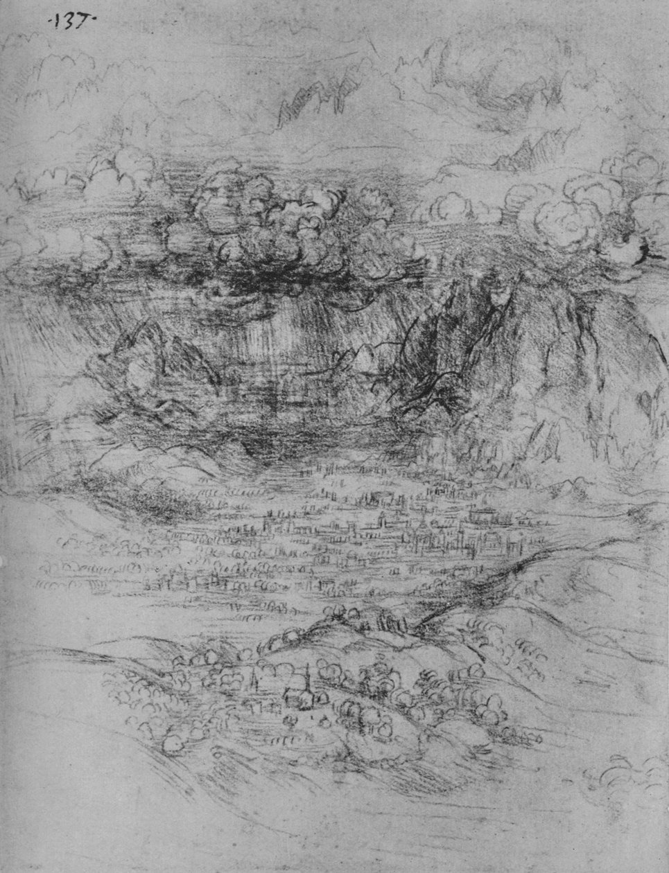 Myrsky alppilaakson yllä, c1480 1945 tekijältä Leonardo da Vinci