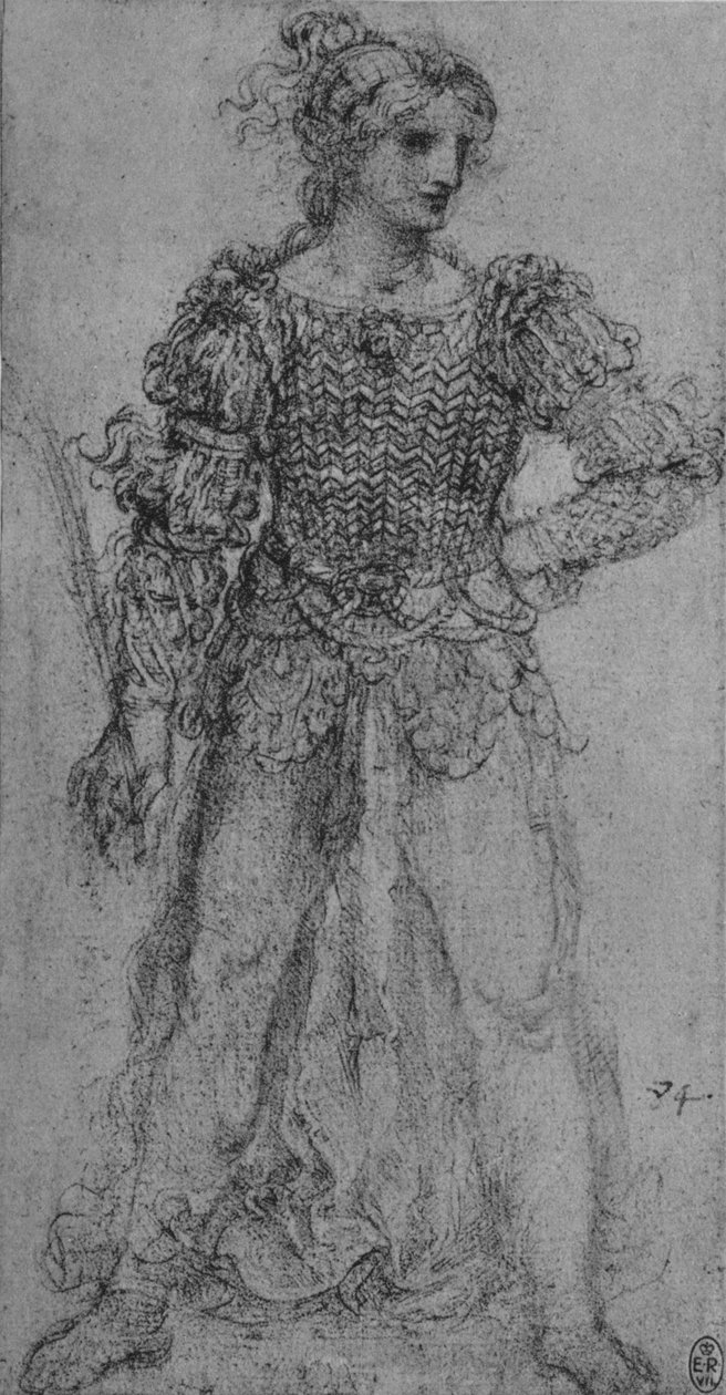 Nainen, jolla on lomitettu nauha, c1480 1945 tekijältä Leonardo da Vinci