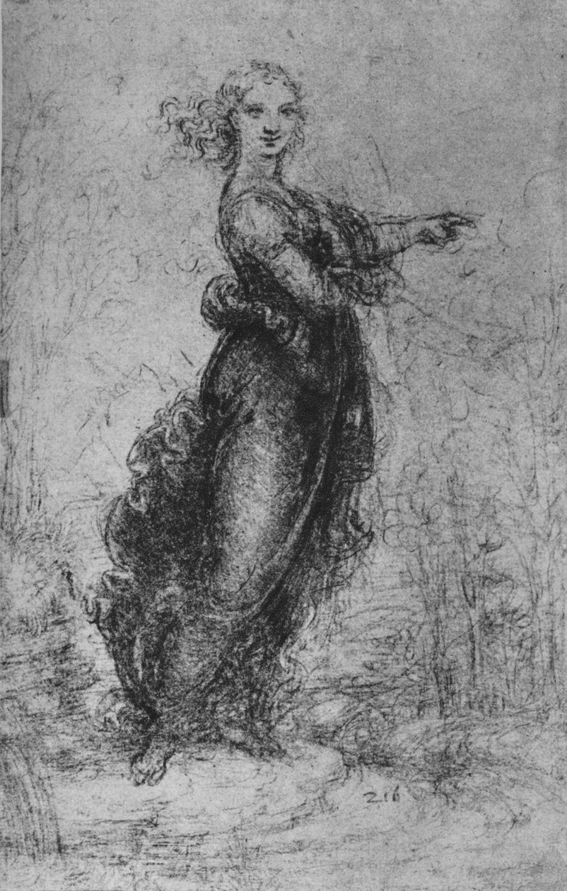 Nuori nainen osoittaa, c1480 1945 tekijältä Leonardo da Vinci