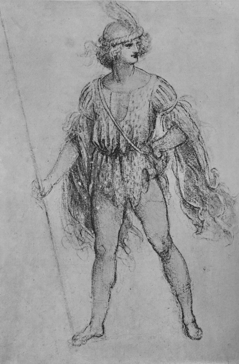 Nuori keihään kanssa, c1480 1945 tekijältä Leonardo da Vinci