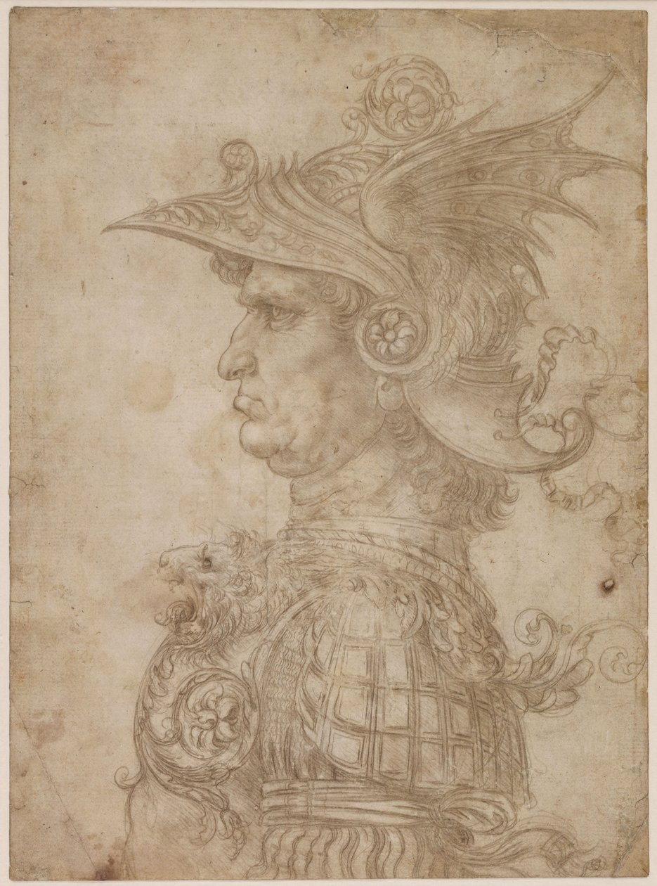 Soturin rintakuva profiilissa vasemmalla, 1475-1480. tekijältä Leonardo da Vinci
