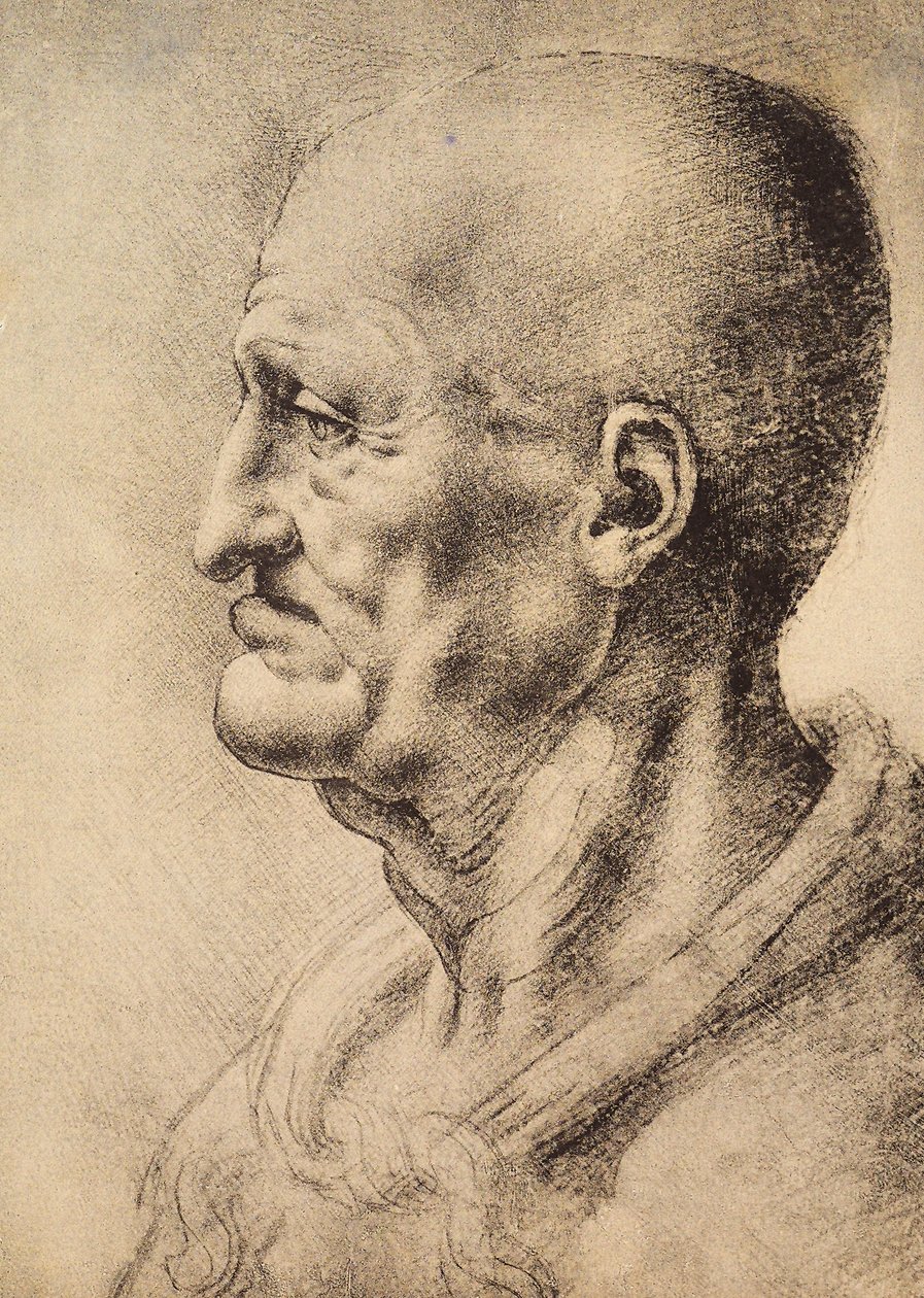 Mies profiilissa, Leonardo da Vincin piirustus, joka on säilytetty Firenzen Uffizi-gallerian piirustusten ja tulosteiden huoneessa. tekijältä Leonardo da Vinci