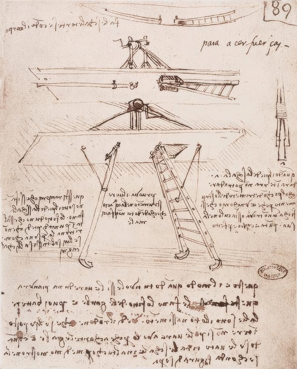 Abflug- und Landevorrichtung einer Flugmaschine tekijältä Leonardo da Vinci