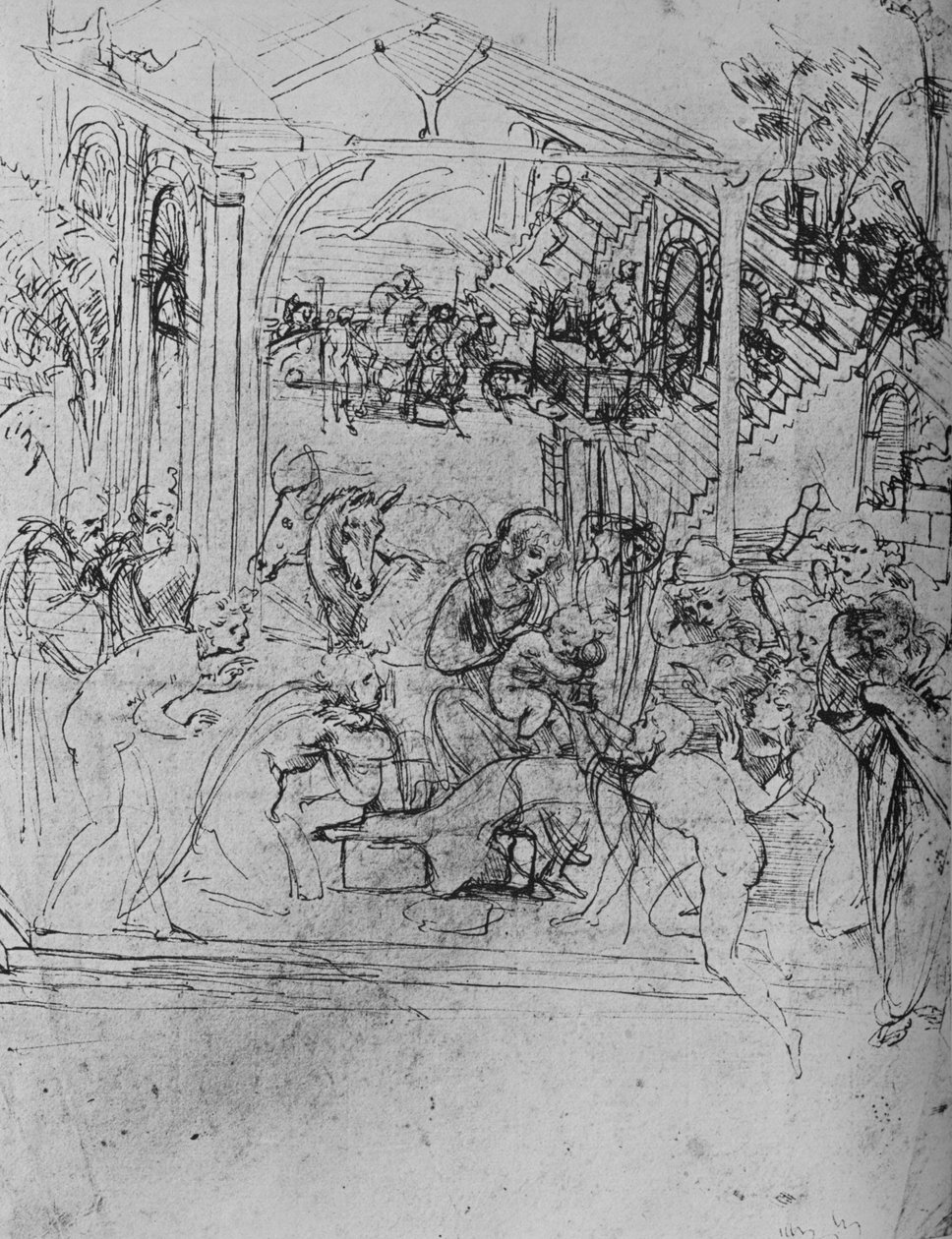 Kuninkaiden palvonta: sävellysluonnos, 1478-1481 1945 tekijältä Leonardo da Vinci