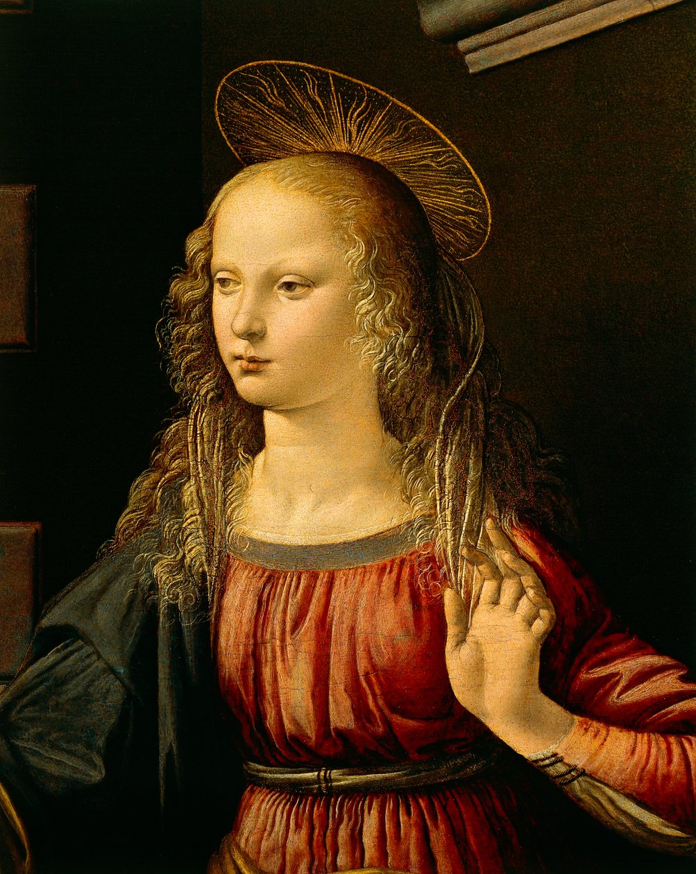 Ilmestys, n. 1475 (öljy ja tempera puulle) tekijältä Leonardo da Vinci