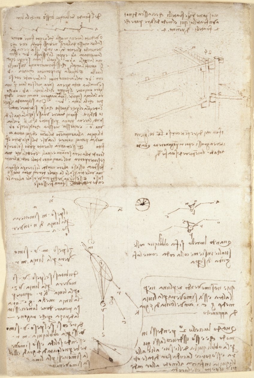 Arundel 263, f.129v, Muistiinpanot, kaaviot ja luonnokset Codex Arundelista (kynä ja muste paperille) tekijältä Leonardo da Vinci