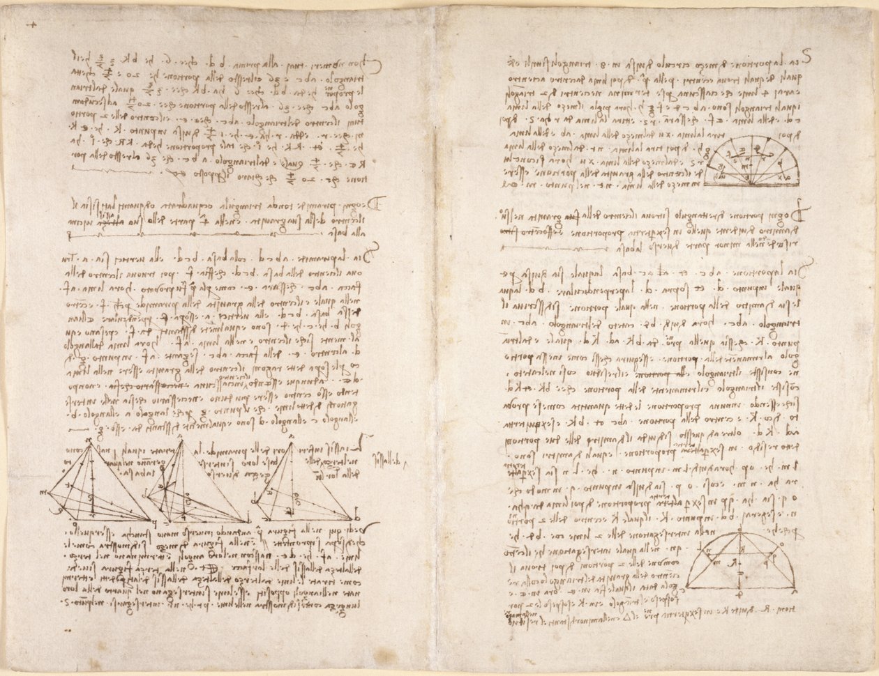 Arundel 263, f.218v, f.215 Muistiinpanot ja kaaviot Codex Arundelista (kynä ja muste paperille) tekijältä Leonardo da Vinci