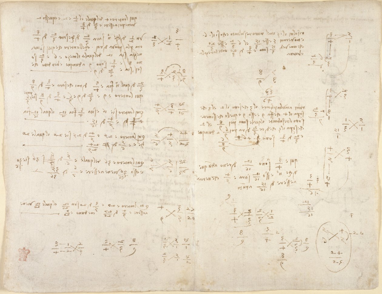 Arundel 263, f.220v, f.221, Notes; matemaattiset laskelmat, 
