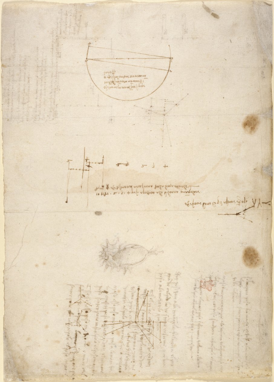 Arundel 263, f.33v Huomautuksia ja kaavioita mekaniikasta, "Codex Arundel" (kynä ja muste paperille) tekijältä Leonardo da Vinci