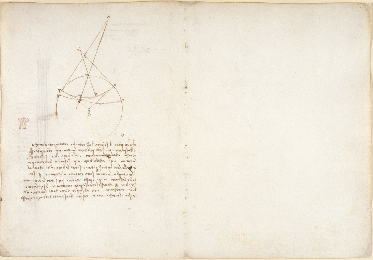 Arundel 263, f.48v, 55, Muistiinpanot ja kaavio optiikasta, Alhazenin ongelmasta, 