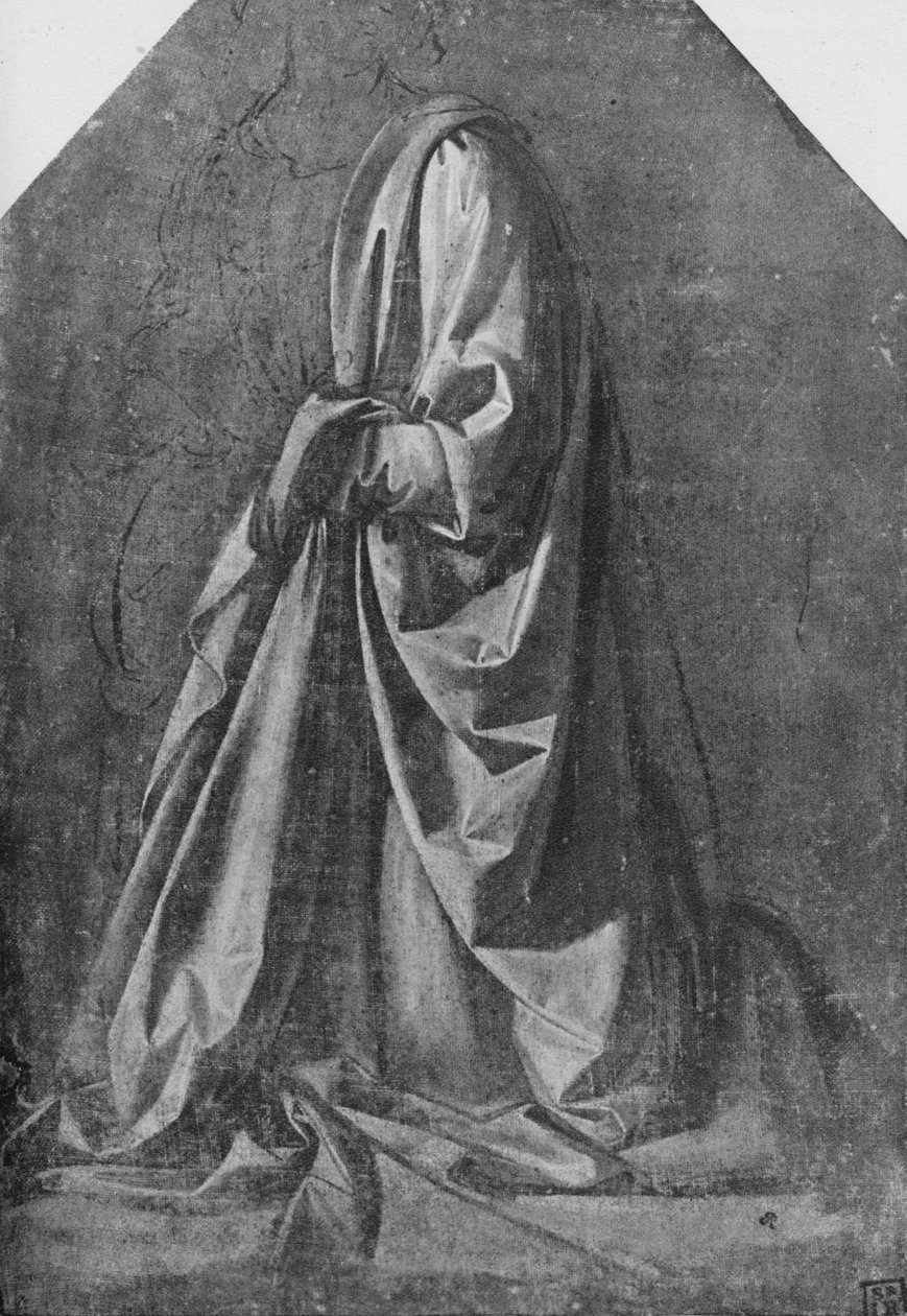 Valettu verhoja vasemmalle polvistuvaan hahmoon, c1475 1945 tekijältä Leonardo da Vinci