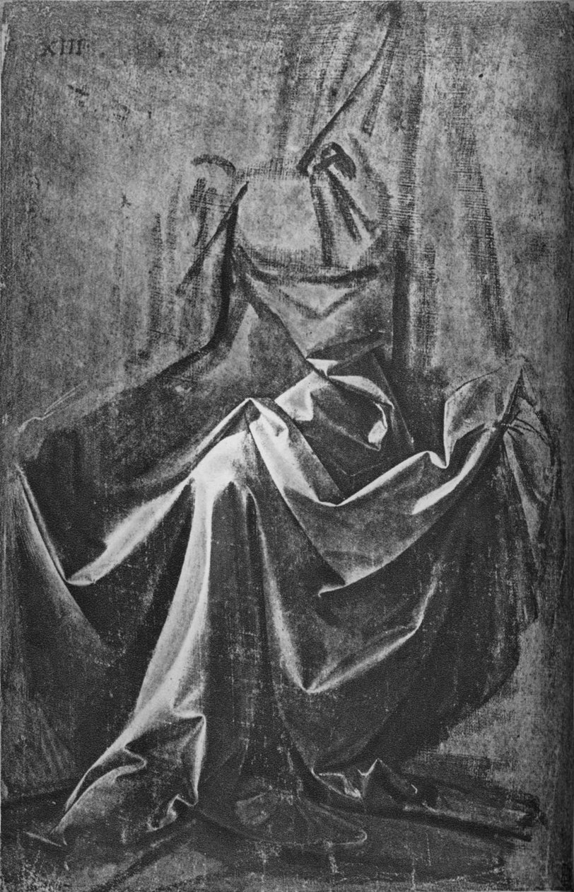 Valettu verhoja istuvaan hahmoon, c1475 1945 tekijältä Leonardo da Vinci