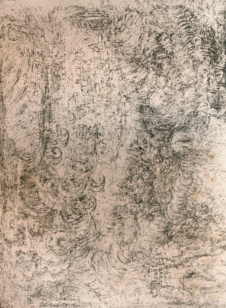 Hiilipiirros, joka edustaa tulvaa, Windsorin linnan kuninkaallisesta kirjastosta, 1883 tekijältä Leonardo da Vinci