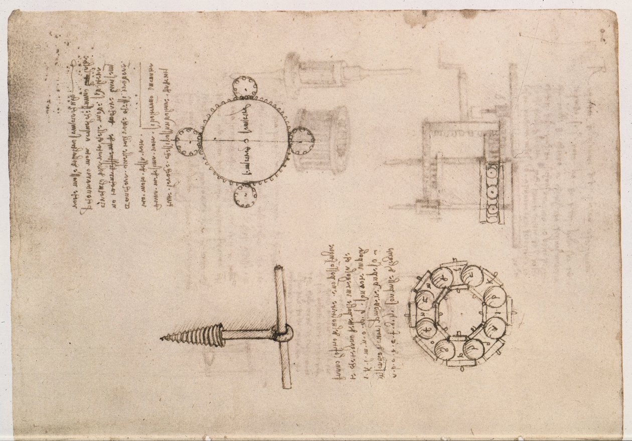 Codex Madrid I f.20, mekaaniset opinnot tekijältä Leonardo da Vinci
