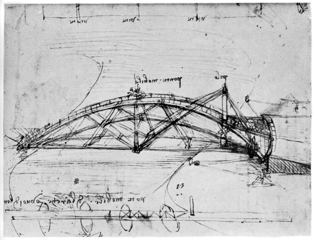 Suunnittelu paraboliselle kääntösillalle, 1480-1490 1954. tekijältä Leonardo da Vinci