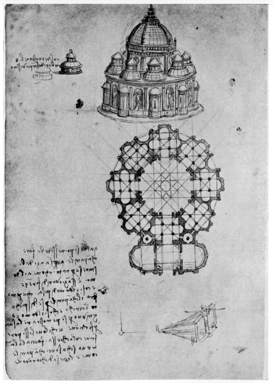 Suunnitelmat keskuskirkolle, c1488 1954. tekijältä Leonardo da Vinci
