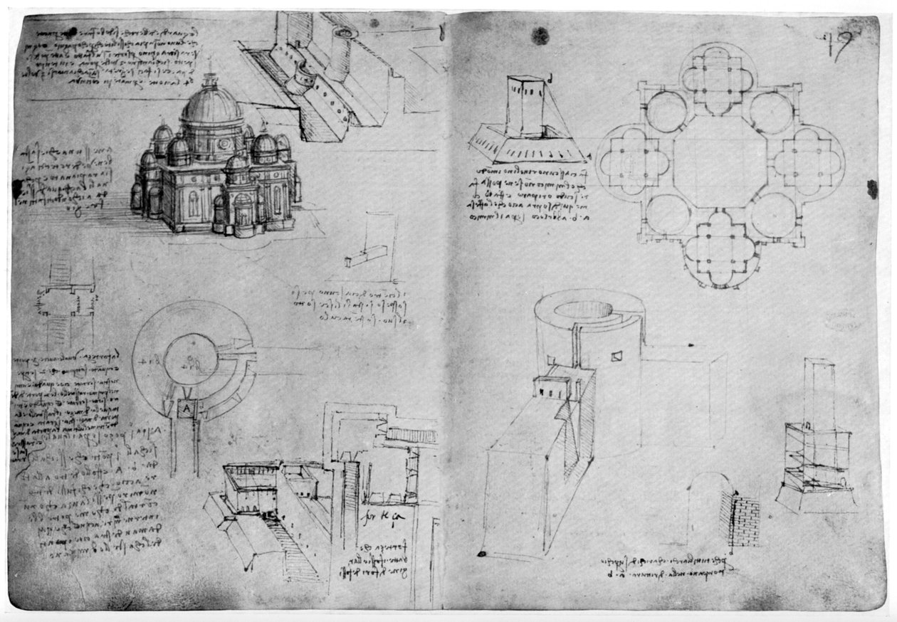 Suunnitelmat keskitettyyn rakennukseen, 1400-luvun loppu tai 1500-luvun alku 1954. tekijältä Leonardo da Vinci