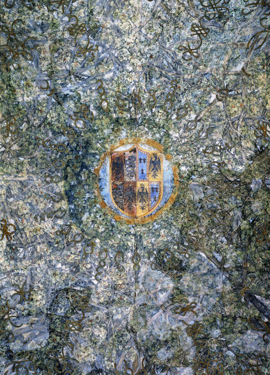 Yksityiskohta Sala delle Assen holvikatosta geometrisella pergolakuviolla, n. 1498 tekijältä Leonardo da Vinci