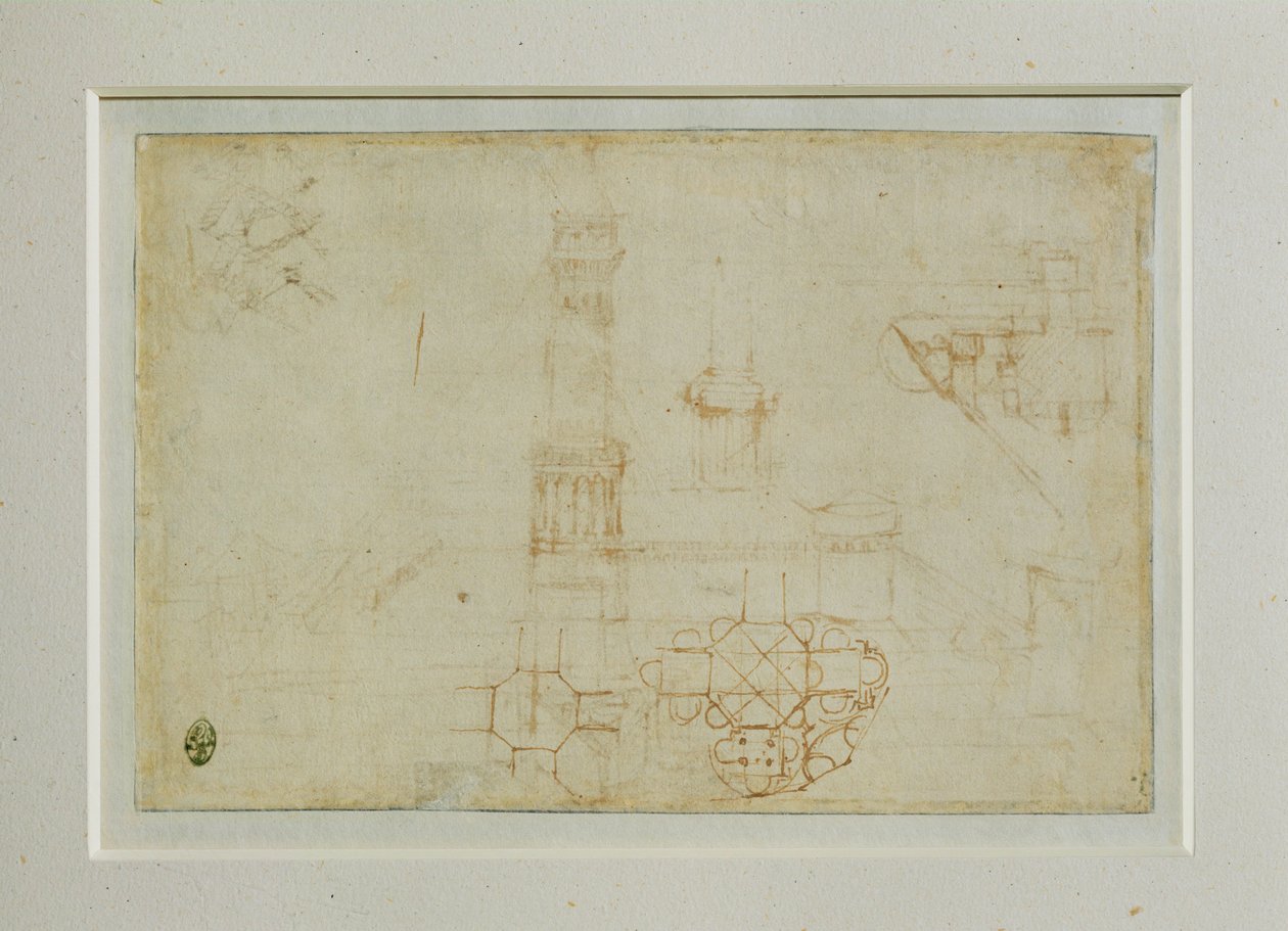 Kaksi tutkimusta rakennuksesta, jossa on keskeinen pohjapiirros ... tekijältä Leonardo da Vinci