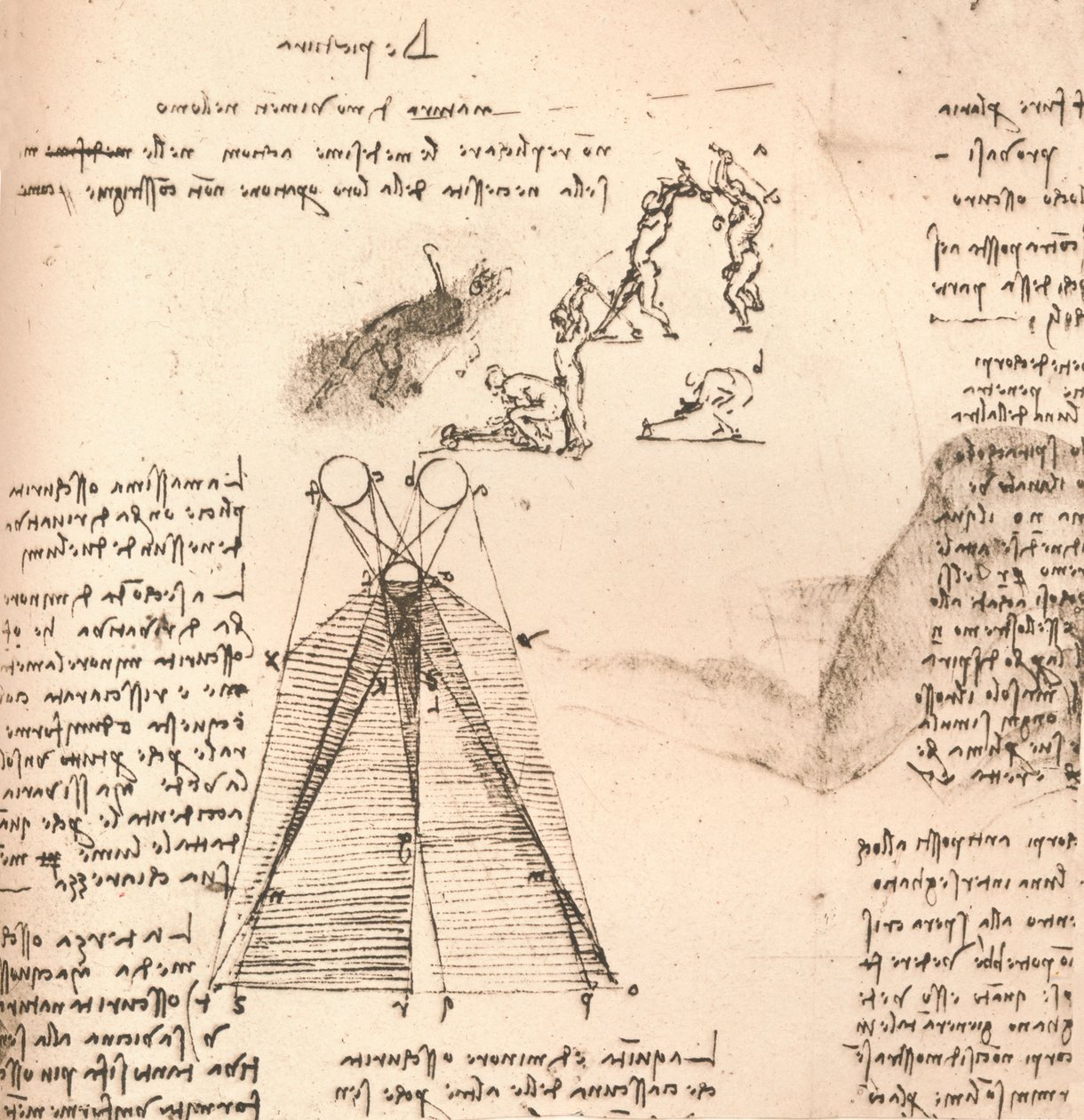 Valon ja varjon teoriaa kuvaava kaavio ja kuvioluonnokset, c1472-c1519 1883 tekijältä Leonardo da Vinci