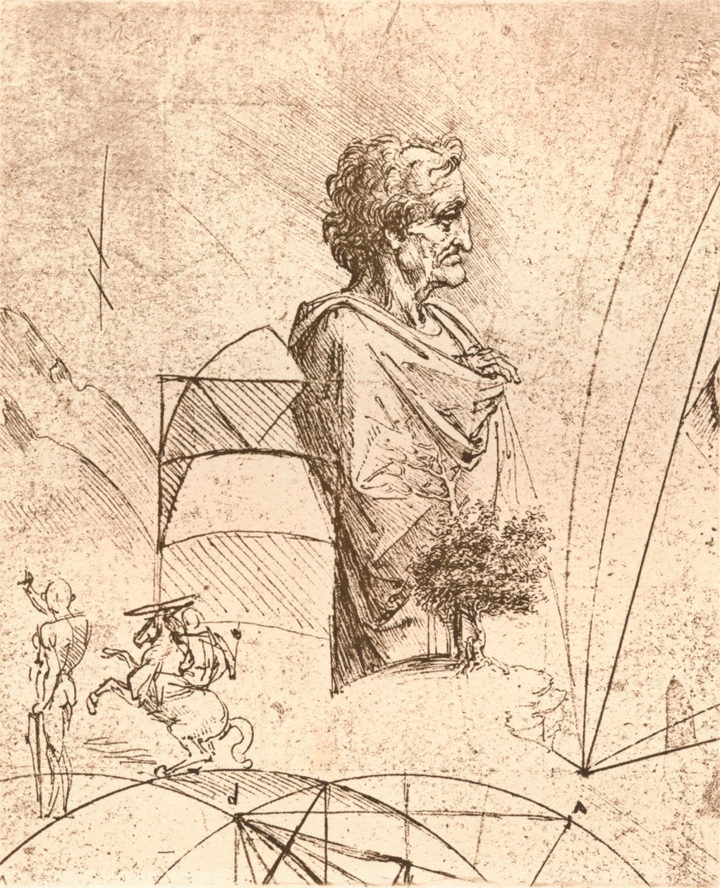 Piirustus rintakuvasta ja pienet luonnokset, c1472-c1519 1883 tekijältä Leonardo da Vinci