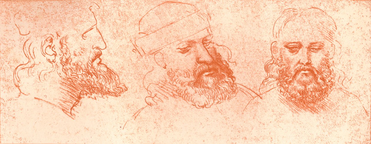 Piirustus itämaisista päistä, punaisella liidulla, c1472-c1519 1883 tekijältä Leonardo da Vinci