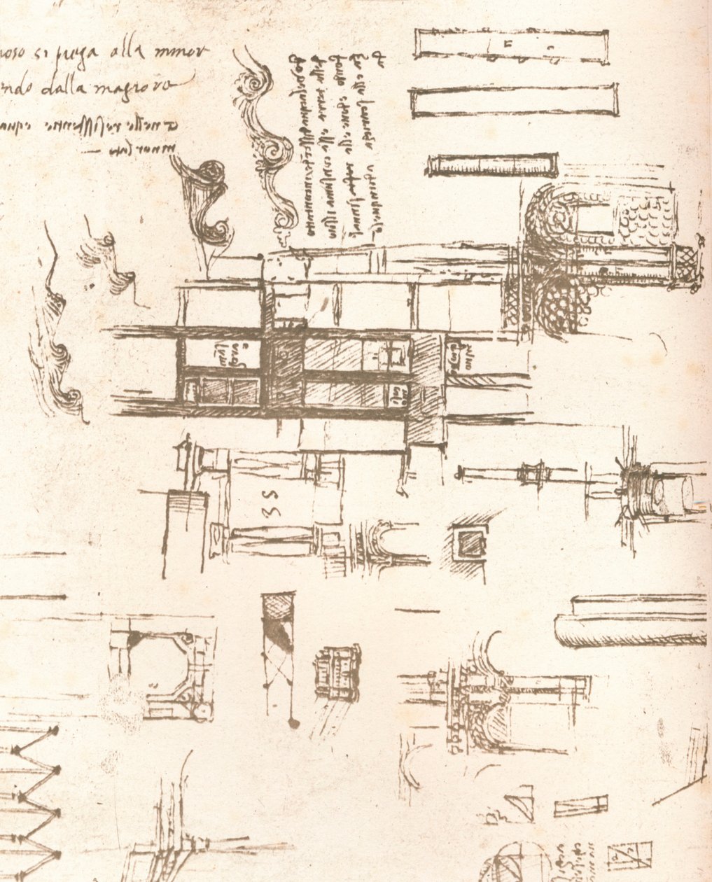 Piirustus linnoja ja huviloita koskevista projekteista, c1472-c1519 1883 tekijältä Leonardo da Vinci