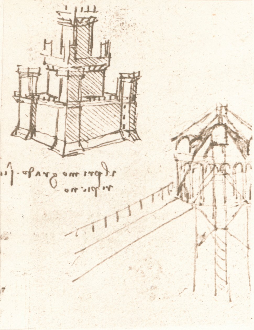 Piirustus linnoja ja huviloita koskevista projekteista, c1472-c1519 1883 tekijältä Leonardo da Vinci