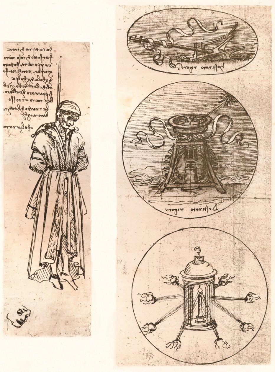 Piirustuksia Bernardo di Bandino Baroncellistä hirtetty ja tunnukset, c1472-c1519 1883. tekijältä Leonardo da Vinci