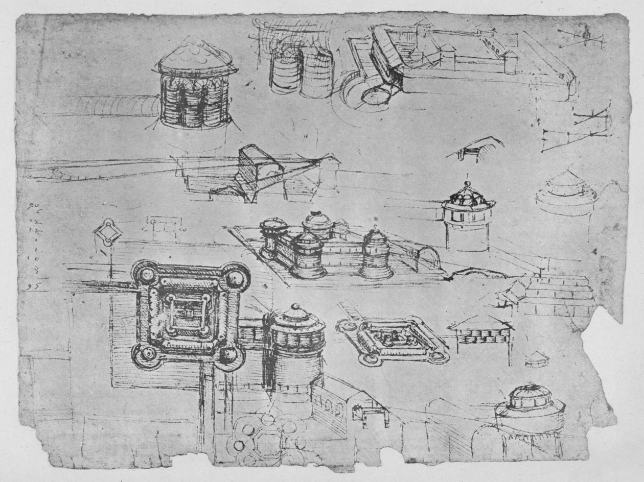 Piirustuksia neliön linnasta, c1480 1945 tekijältä Leonardo da Vinci