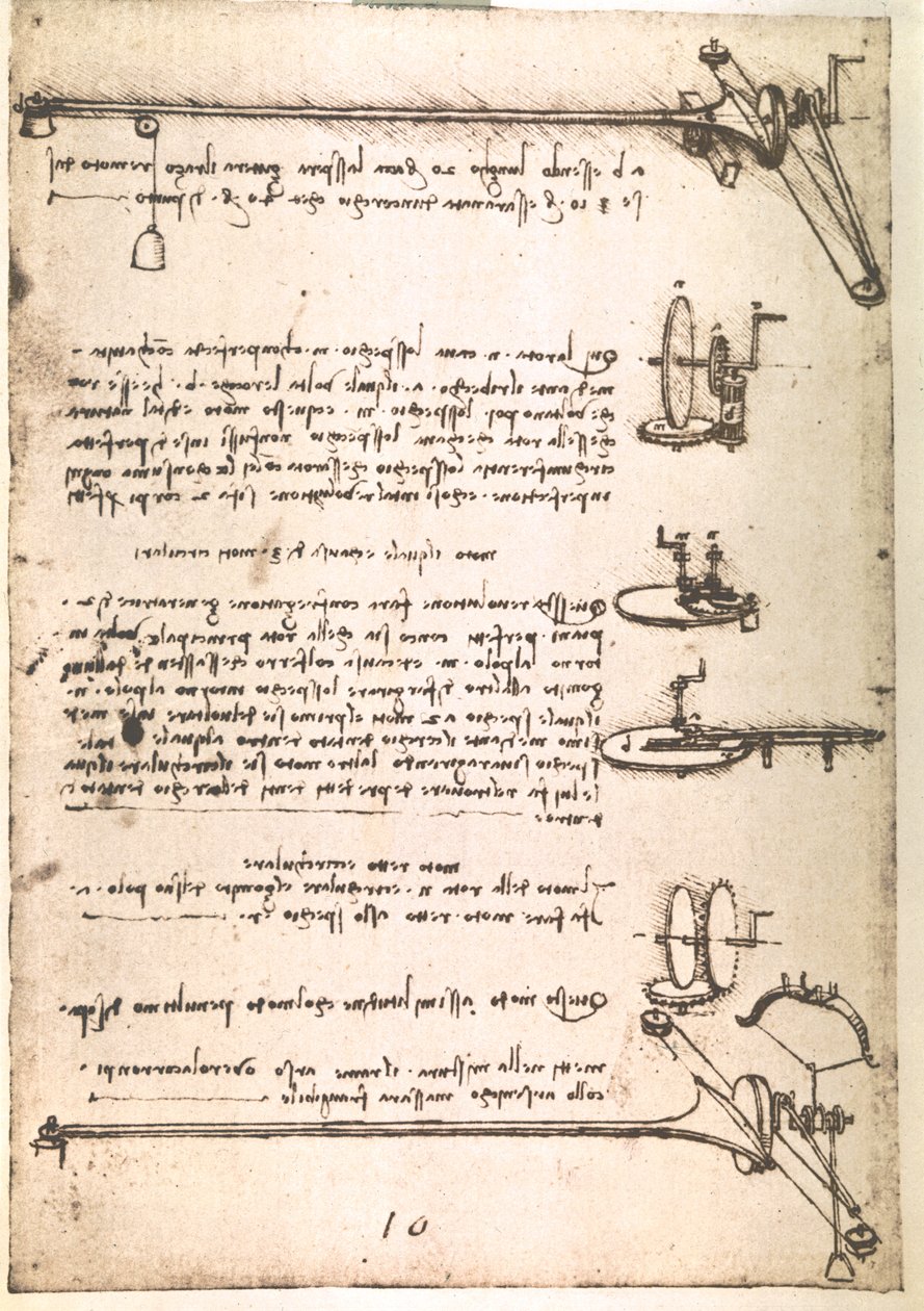 Ote Da Vincin käsikirjoituksesta, jossa kuvataan onttojen peilien valmistuskoneen periaate ja rakenne (käsikirjoitus). tekijältä Leonardo da Vinci