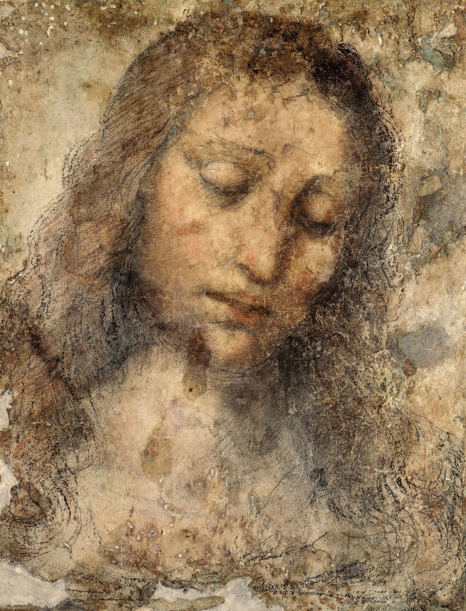 Jeesuksen Kristuksen kasvot, Leonardo-koulu, kopio Leonardo da Vincin (1452-1519) Viimeisestä ehtoollisesta tekijältä Leonardo da Vinci