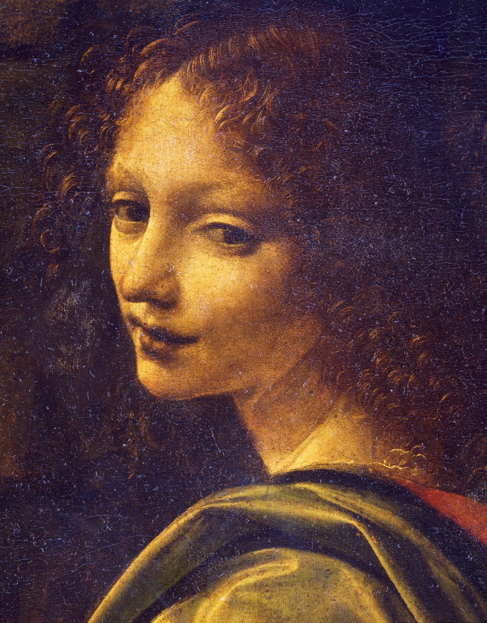 Enkelin kasvot, Virgin of Rocksin yksityiskohta tekijältä Leonardo da Vinci