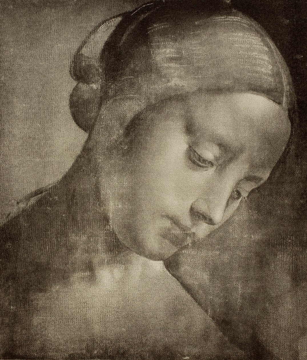 Feminiininen pää, piirustus Leonardo da Vinci. Piirustus- ja grafiikkakaappi, Uffizi-galleria, Firenze tekijältä Leonardo da Vinci