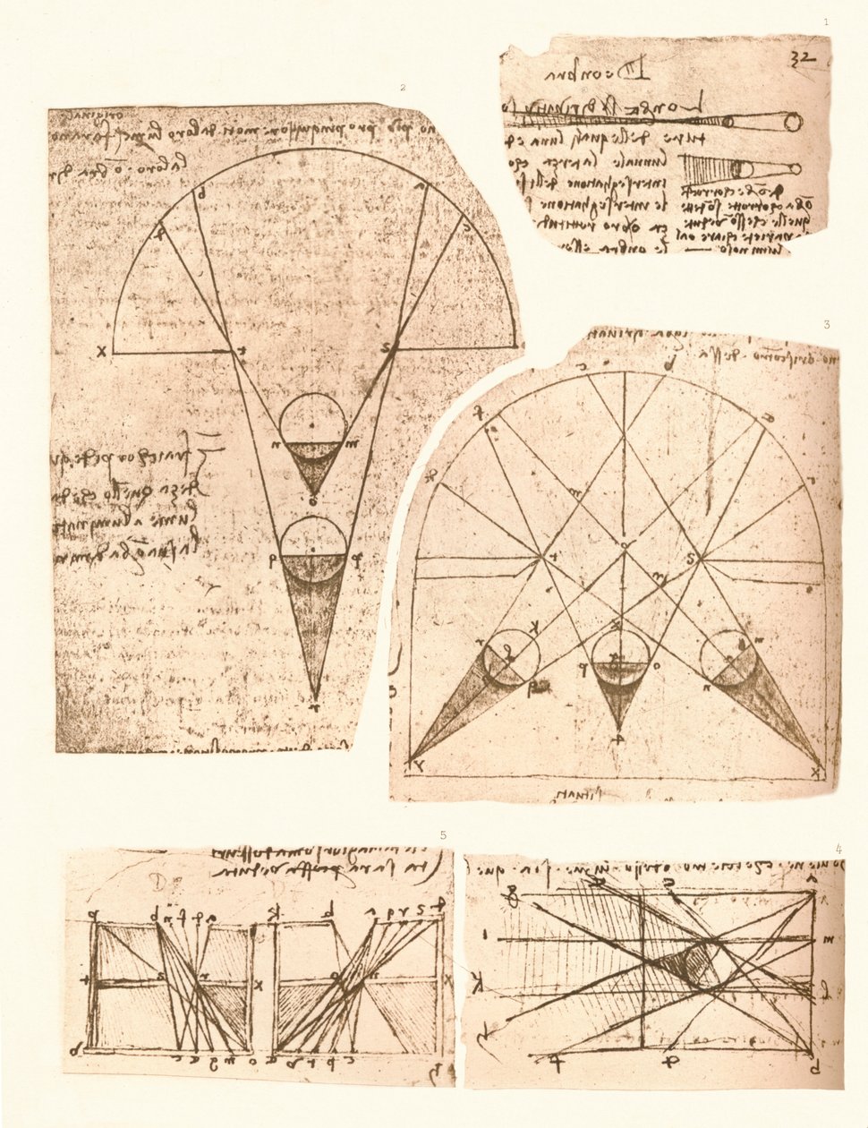 Viisi kaaviota valon ja varjon teoriasta, c1472-c1519 1883 tekijältä Leonardo da Vinci