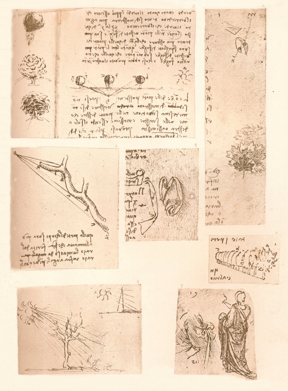 Viisi piirustusta havainnollistavat maisemamaalauksen elementtejä, c1472-c1519 1883 tekijältä Leonardo da Vinci