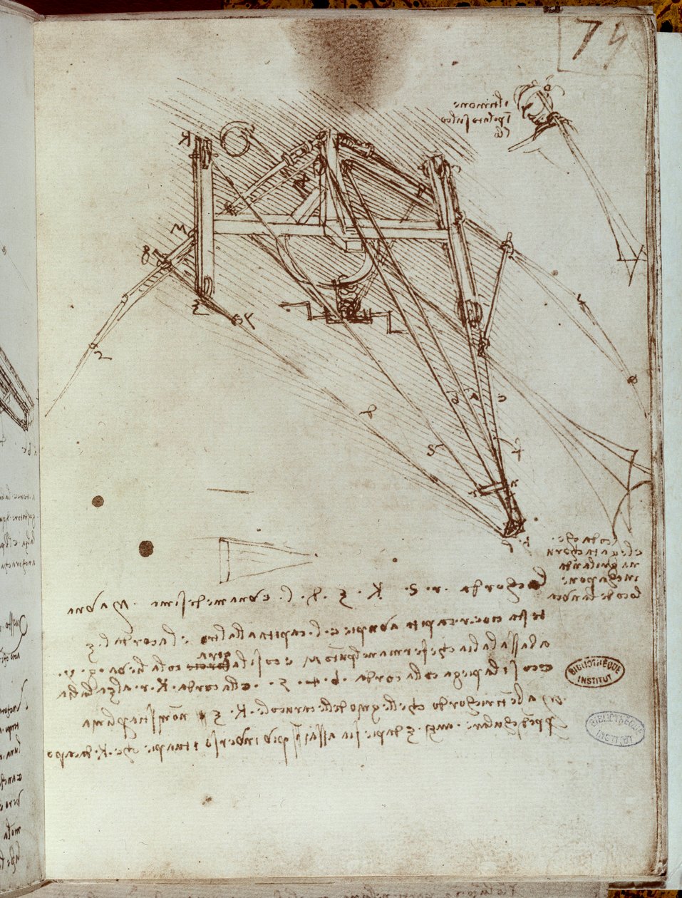 Lentävän koneen piirustus. Käsikirjoitus Leonard De Vinci (Leonardo da Vinci tekijältä Leonardo da Vinci