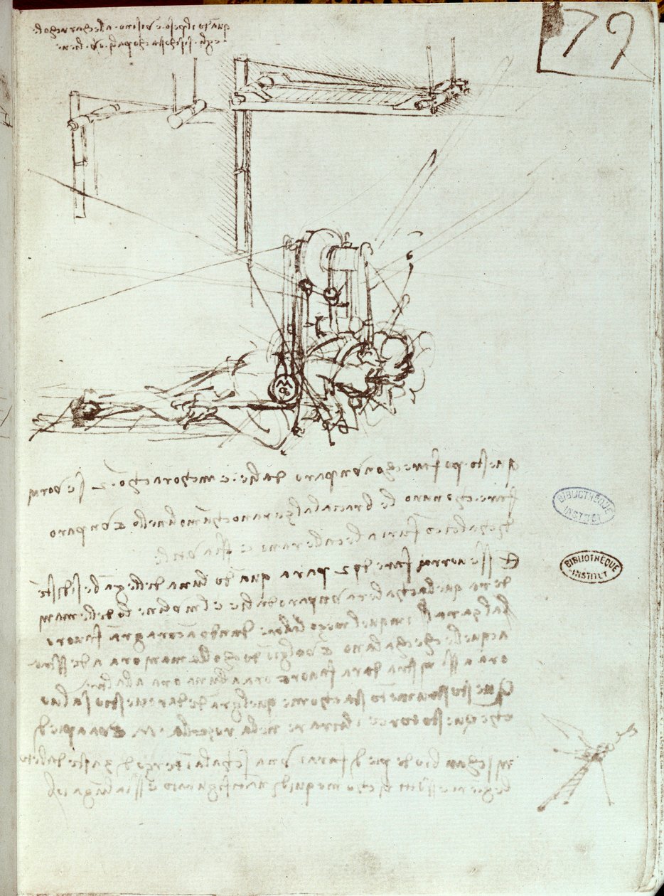 Lentävän koneen piirustus. Käsikirjoitus Leonard De Vinci (Leonardo da Vinci tekijältä Leonardo da Vinci