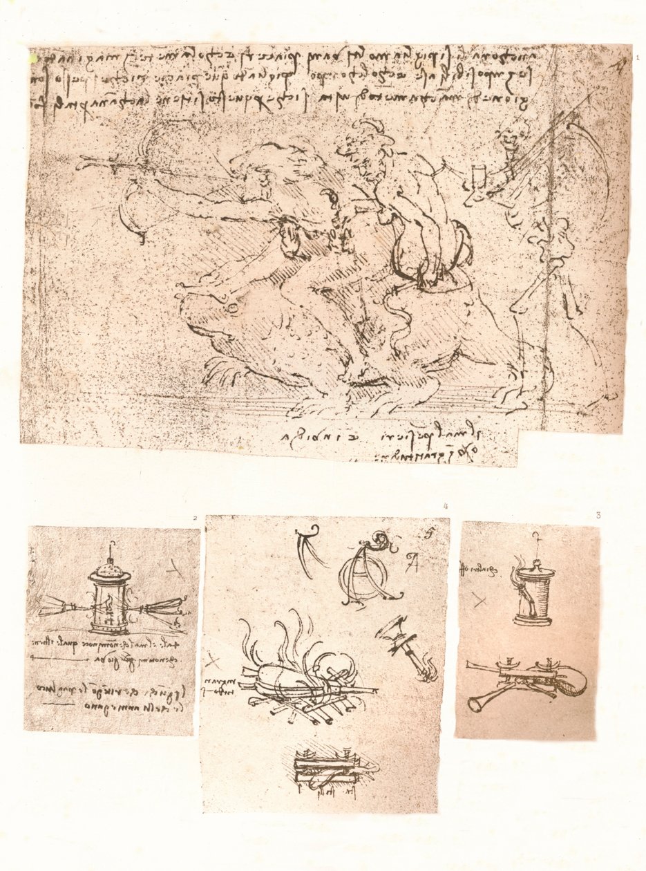 Neljä piirustusta allegorisista esityksistä, c1472-c1519 1883 tekijältä Leonardo da Vinci