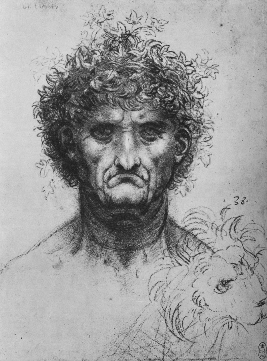 Vanhan miehen koko kasvot seppeleessä, c1480 1945 tekijältä Leonardo da Vinci